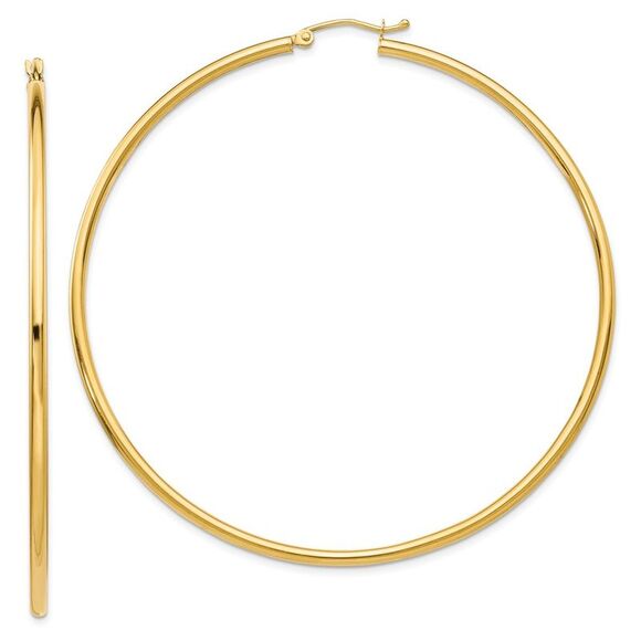 2.5mm 14k Yellow Gold Classic Round Hoop Earrings 65mm (2 1/2 Inch)